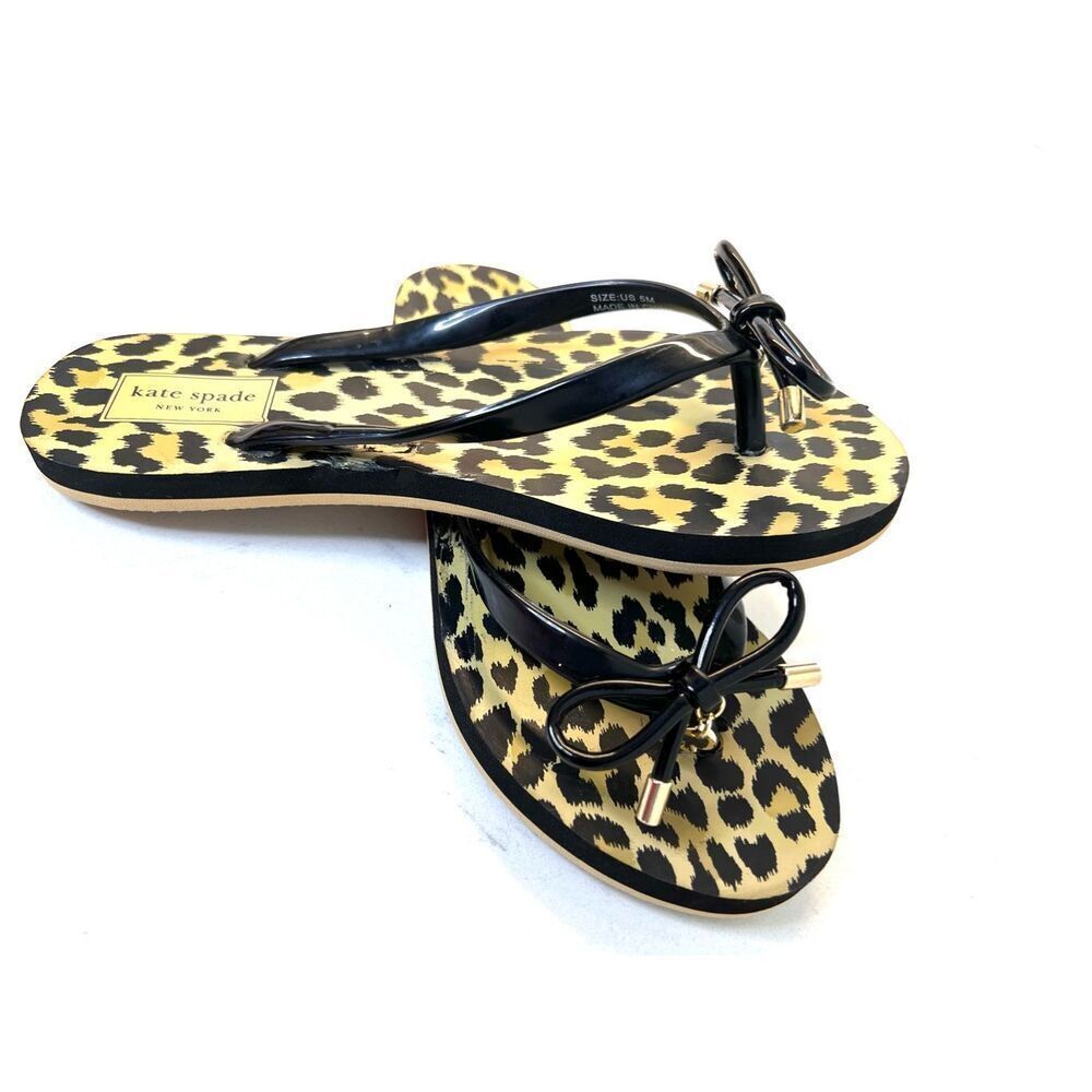 Kate Spade Nova Leopard Animal Printโ Flip Flop Green Black Sz 5 NWOT Designer